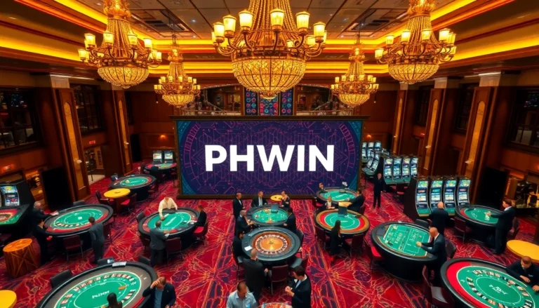 Experience the exciting PHWIN casino atmosphere with players enjoying blackjack and roulette.
