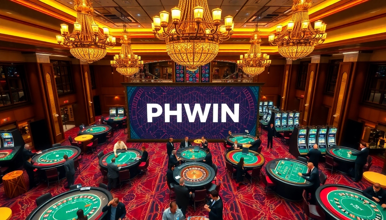 Experience the exciting PHWIN casino atmosphere with players enjoying blackjack and roulette.