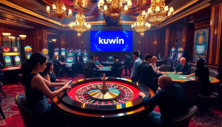 Players enjoy thrilling casino games at kuwincom, featuring roulette, poker, and vibrant slot machines.