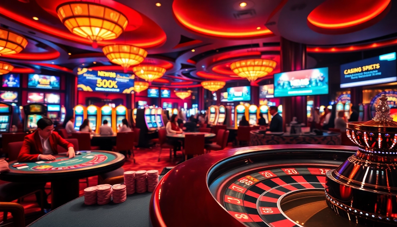 Experience the thrilling atmosphere at New88 as players engage in high-stakes poker surrounded by lavish casino decor.