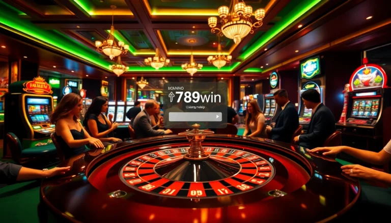 Experience the excitement of đăng nhập 789win at an elegant roulette table in a bustling casino.